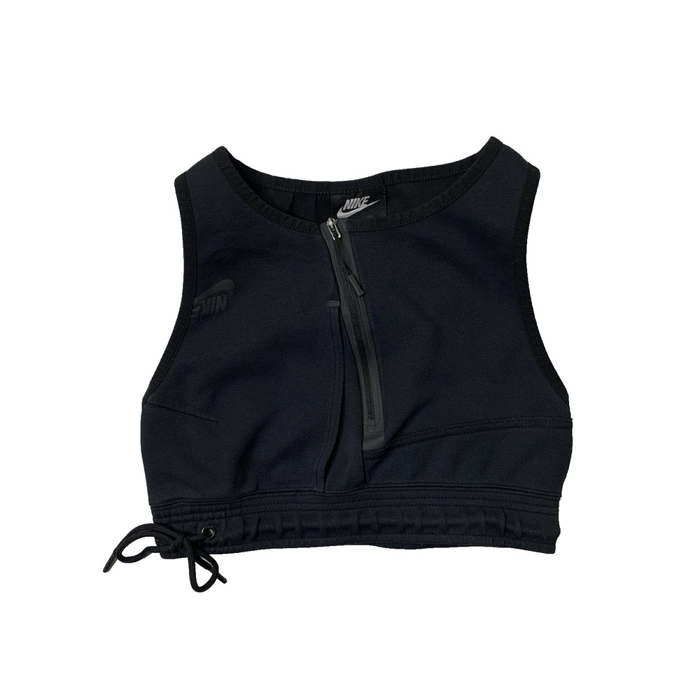Nike Tank Top Womens S Small Black Sportswear Tech Fleece Zip Up Racerback Crop